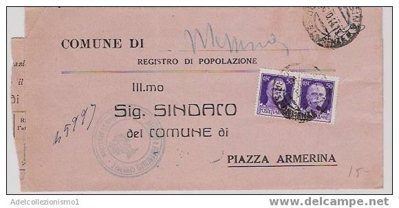 730)lettera Con2x50c. Imperiale Da Messina A Piazza Armerina Il 19-10-1944 - Poststempel