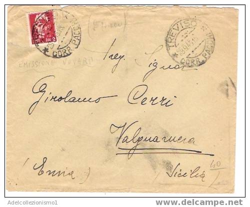 616)lettera Con2£ Imperiale Senza Fasci Da Treviso A Valguarnera Il 28-9-1945 - Poststempel