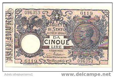 617)5£ Biglietto Di Stato N 6119 Del 10-7-1924 FDS Come Da Foto - Regno D'Italia – 5 Lire