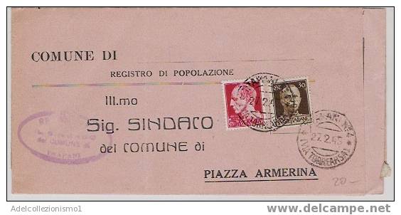 741)lettera Con 20c.+30c. Imperiale Da Trapani  A Piazza Armerina Il 27-2-1945 - Marcophilie