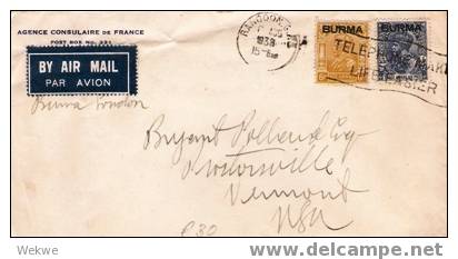 Bur014/ BURMA -  Telefonwerbung Im Maschinenstempel 1938 Nach USA - Burma (...-1947)