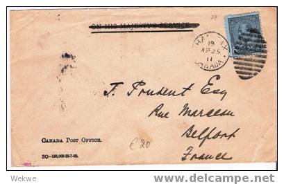 C-048/ KANADA -  Halifax Nach  Belfort, Frankreich 1911 Mit 5 C. Edward - Cartas & Documentos
