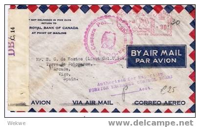 C-049/ KANADA -  Bankbrief Nach Spanien 1942 Mit Can./Span.  Mit Zensur - Briefe U. Dokumente