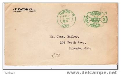 C-053/ KANADA -  Firmenfreistempel In Grün Auf Ortsbrief Toronto 1926 (Early Meter Mail) - Covers & Documents