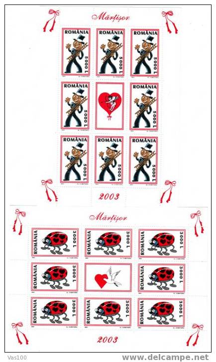 Romania Valentine,2003,Lady Bird,Chimney,Mi.5709,MS MNH - Hojas Completas