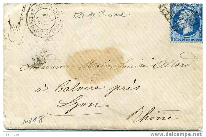 N°22 OBL. GRILLE ET C.A.D. "CORPS EXP. D'ITALIE/2E DIVISION LE 30/5/1866"/ENVELOPPE AVEC LA CORRESPONDANCE - TB - Bolli Militari (ante 1900)