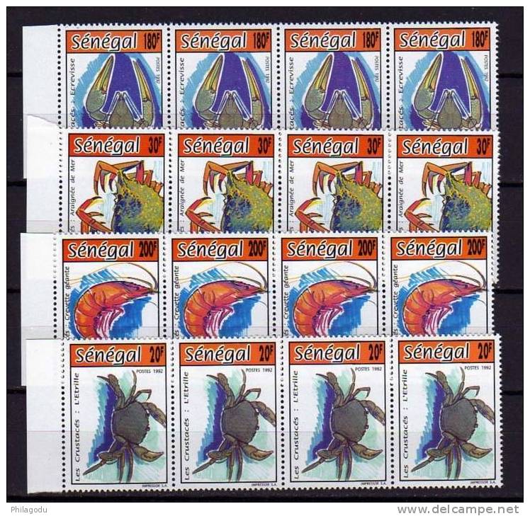 Sénégal 1992, La Faune Marine, Les Crustacés, N° 1001 / 1004, Neuf + Bande De 4 - Crustacés