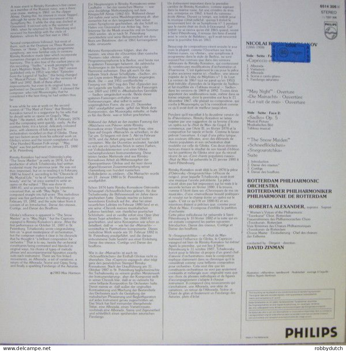 * LP * KORSAKOV: CAPRICCIO ESPAGNOL - ROTTERDAM PHILH. ORCH. / ZINMAN (1983 Digital Recording) Ex!!!!!!! - Klassiekers