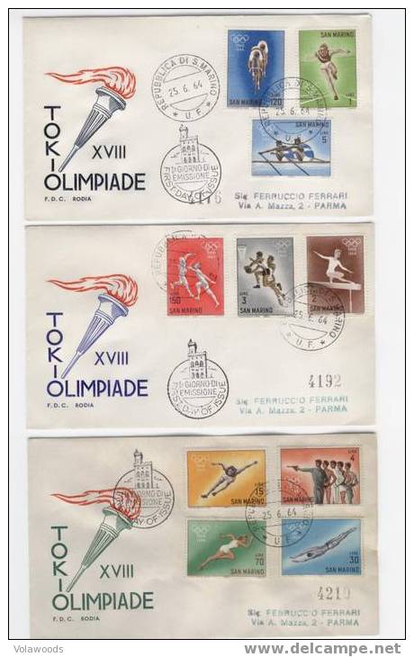 San Marino - 3 Buste Fdc Con Serie Completa: Olimpiadi Di Tokyo - Zomer 1964: Tokyo