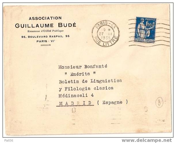PARIS - BUREAU N°43 RUE LITTRE /  MADRID - 1932-39 Paix