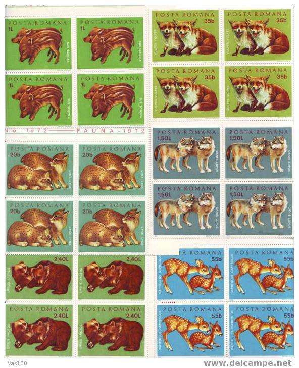 Romania 1972  Animals LYNX,bear,dog,etc,block Of 4x,MNH,OG. - Ours