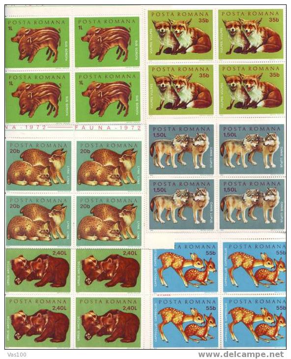 Romania 1972  Animals LYNX,bear,dog,etc,block Of 4x,MNH,OG. - Wild