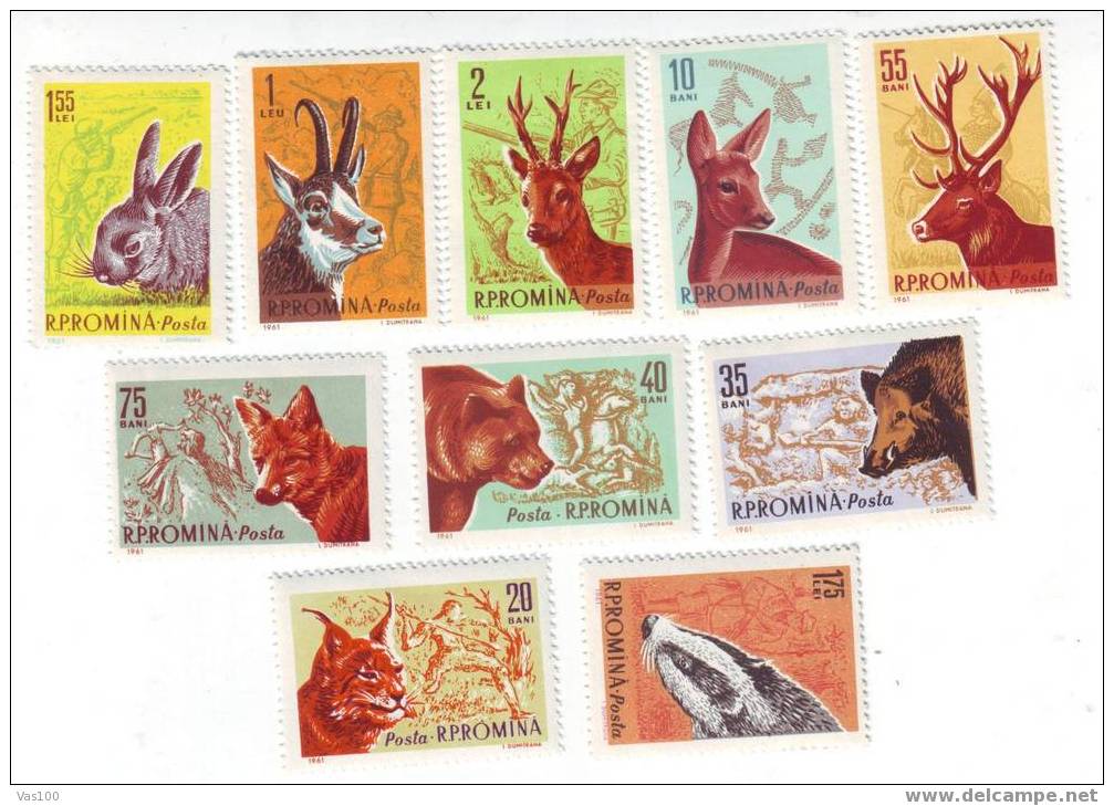 Romania 1961 Hunting, Animals,Mi.1981-90,Sc.142 5-34,MNH - Ours