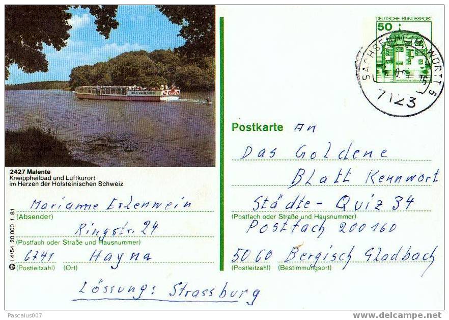 A00024 - Entier Postal - Carte Postale  D´allemagne - Postkarte - 2427 Malente - Collections
