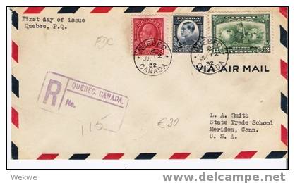 C-FD008  / KANADA - FDC, / Ottawa-Konferenz 12.7.32,Einschreiben Ex Quebec Nach Meriden. USA - ....-1951