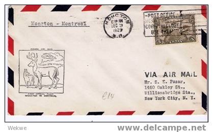 C-FF007/ KANADA -  Moncton-Montreal 9.12.29, Flugzeug, Hirsch, Reh, Via Air Mail - Cartas & Documentos