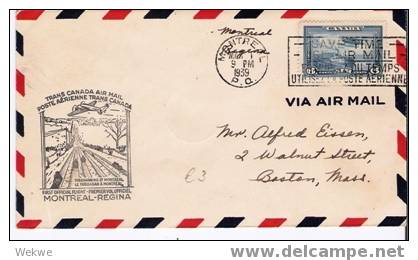 C-FF015  KANADA - Trans Canad Air Mail, /Montreal-Regina 1.3.39, Schlitten(Toboggan)Flugz. ,Schiff - Briefe U. Dokumente