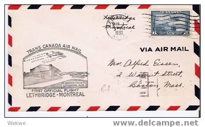 C-FF018  KANADA - Trans Canada Air Mail, /Lethbridge-Montre Al 1.3.39, Flugplatz,Hanger,Flugzeug E - Briefe U. Dokumente