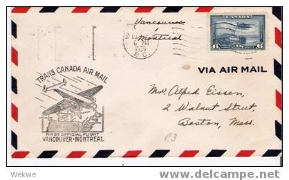 C-FF020/  KANADA -  Trnas Canada Air Mail, Vancuver-Montreal 1.3.39, Flugzeug ü. Landkarte - Briefe U. Dokumente