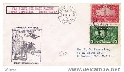 C-FF022/ KANADA -  -  North Vermilion-Paece River 1.2.31, Flugzeug ü. Elch, First Flight - Lettres & Documents