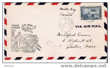 C-FF028/ -  KANADA  - North Bay-Toronto 1.3.39, Flugzeug ü. Kanu,Wasserflugzeug. Trans Canad Air Mail - Briefe U. Dokumente