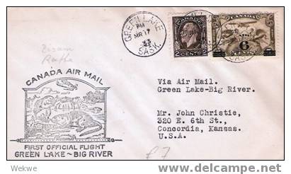 C-FF037/ KANADA - Green Lake-Big River17.3.33,Flugzeug ü.Muskrats(Ratten). Canada Air Mail - Storia Postale