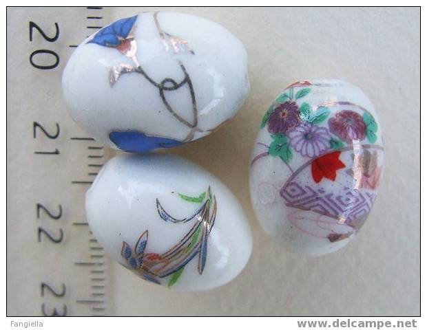 Lot De 3 Perles En Céramique Peintes à La Main Environ 18x13mm - Perles