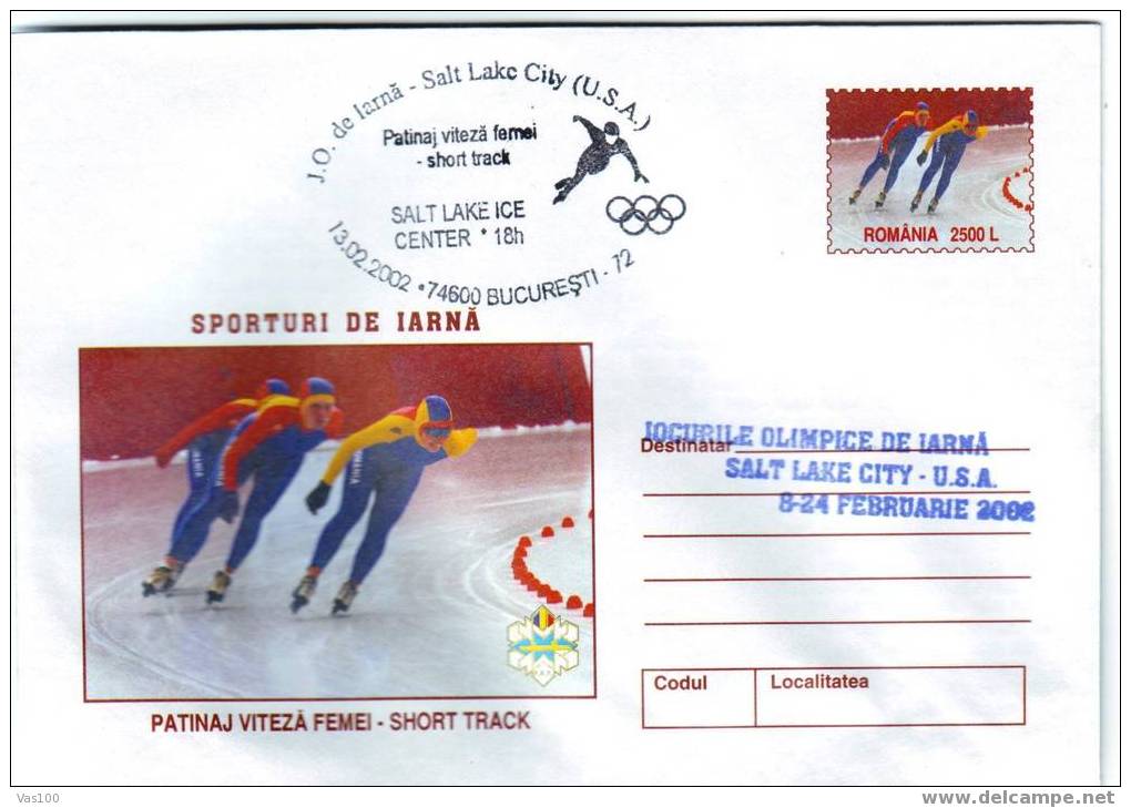 Romania Very Rare Stationery  2002 Salt Lake City,SKATING WOMAN. - Hiver 2002: Salt Lake City