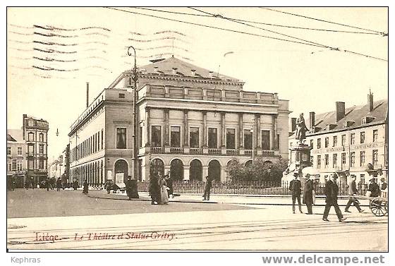 LIEGE : Le Théatre Et La Statue Grétry - Cachet De La Poste 1909 - Luik