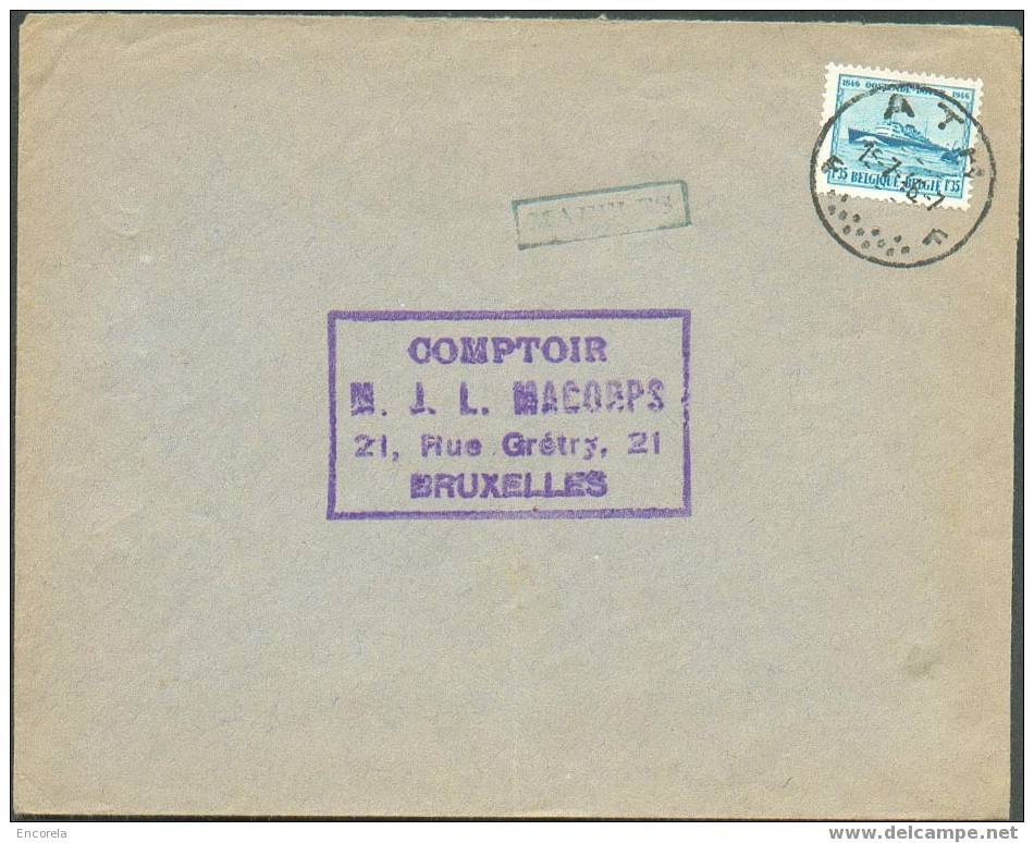 L. 1Fr.35  OSTENDE-DOUVRE Obl. Sc.  ATH Du 15-7-1946 + Griffe Enc. Bleue  MAFFLES Vers Bxl.  - 2672 - Linear Postmarks