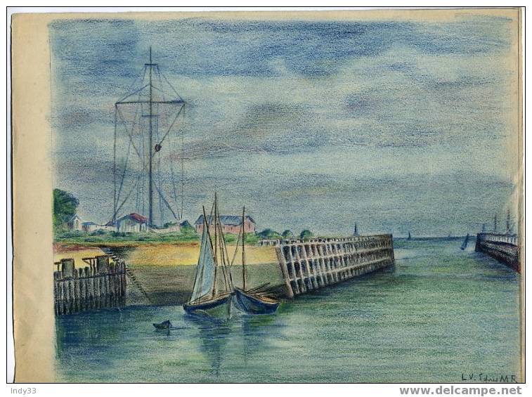 - PORT . DESSIN   PROVENANT  D´UN FOND D´ATELIER DE LA 1ere 1/2 DU XXe S. . LA PLUPART MONOGRAMMES L V ET DATES - Watercolours