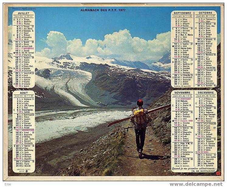 CALENDRIER ORIGINAL 1977  -  DIX CHEVRES FORMENT UN PETIT TROUPEAU  &  MONTAGNE - Tamaño Grande : 1971-80