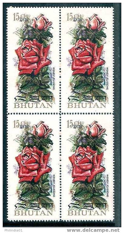 Bhutan Flower, Rose - Wendy Cussions Plant Blk/4 MNH  # 1653 - Roses