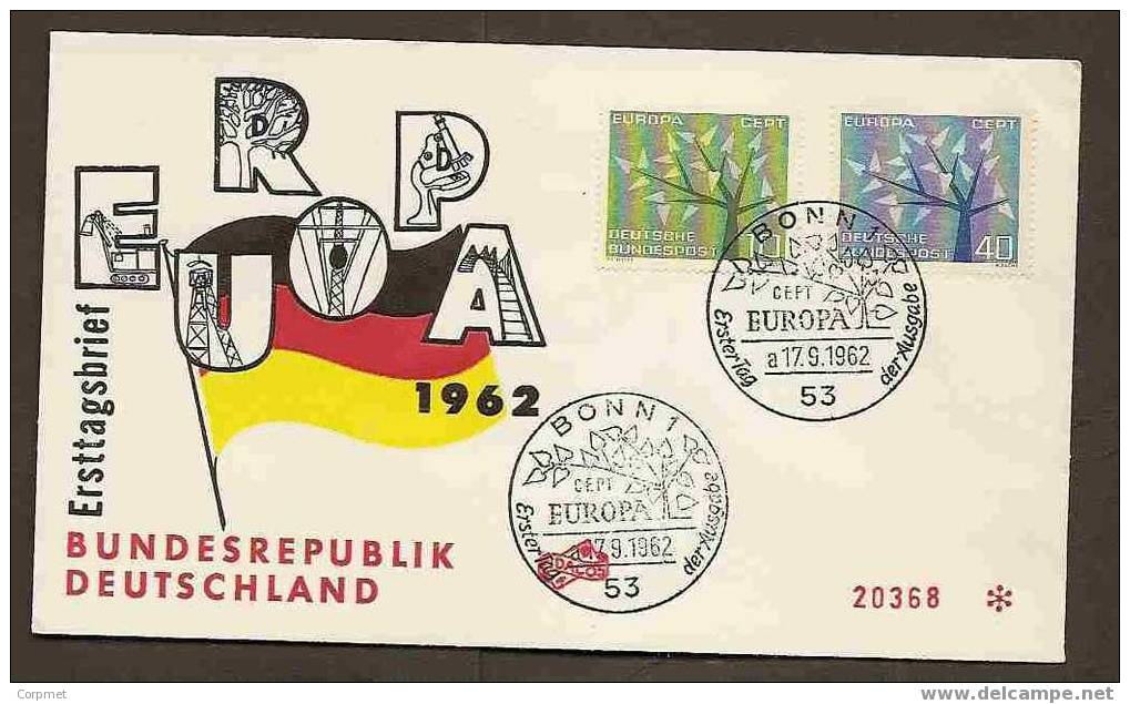 EUROPA - CEPT 1962 VF GERMANY FDC - FLAGS - 1962
