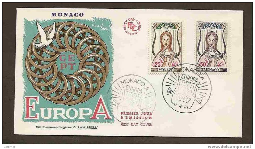 EUROPA - CEPT 1963 VF  MONACO FDC Yvert # 618/9 - 1963