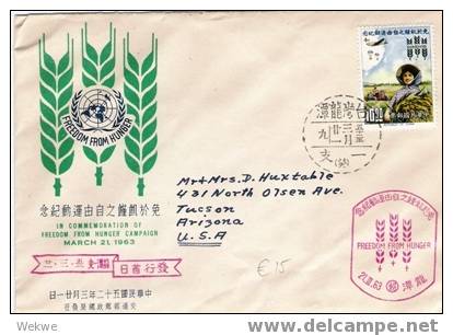 Ch-T020/  TAIWAN - Welthungerhilfe 1963, Bauer Auf Feld Etc. Friedom FromHunger (Brief, Cover, Lettre) - Storia Postale