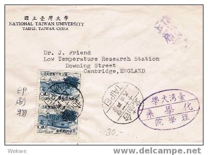 Ch-T046/  TAIWAN - Tsui-Heng, Geburtsort Sun Yat-sen, 2 X Auf Brief N. England 1955 - Cartas & Documentos