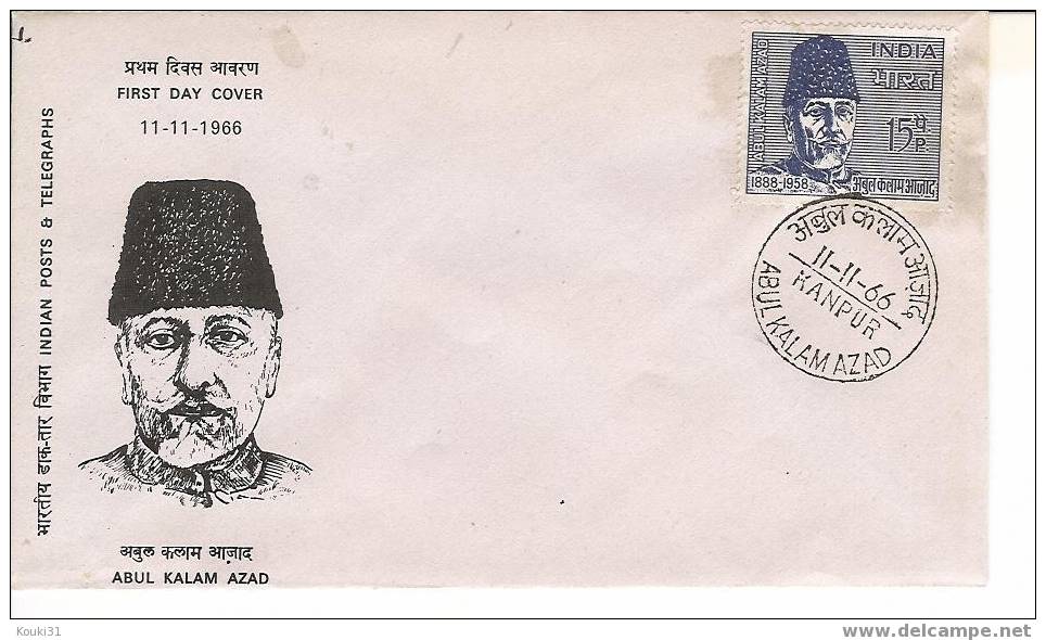 Inde YT 215 FDC : Abul Kalam Azad , Associé De Gandhi - Storia Postale