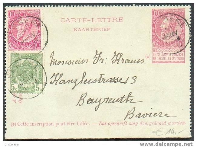 E.P. Carte-lettre 10c. + N°56/7 Sc  LEBBEKE Du 12/01/1904 Vers Bayreuth. - 2719 - Postbladen