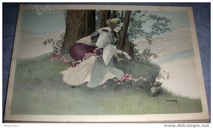 Illustrators,S.Naudy,Lady,Woman,Fashion,Rabbit,vintage  Postcard - Naudy