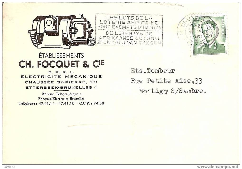 ETTERBEEK :  ETS  FOCQUET & Cie  - ELECTRICITE MECANIQUE  - CARTE PUBLICITAIRE - Etterbeek