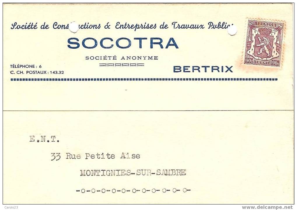 BERTRIX : SOCATRA - ST. DE CONSTRUCTIONS ET ENT. GEN. DE TRAVAUX - CARTE PUBLICITAIRE - Bertrix