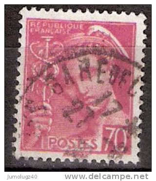 Timbre France Y&T N° 416 (1) Obl.  Type Mercure.  70 C. Lilas-rose. Cote 0,30 € - 1938-42 Mercure