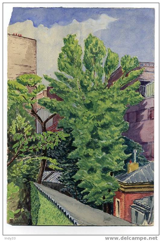 - JARDIN PARISIEN  . AQUARELLE NON SIGNEE - Wasserfarben