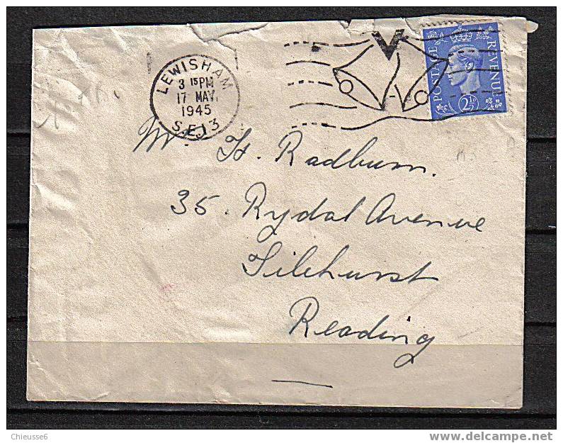 0006 - Angleterre  - Lettre  1945  - Flamme "cloche". - V De Victoire - Postmark Collection