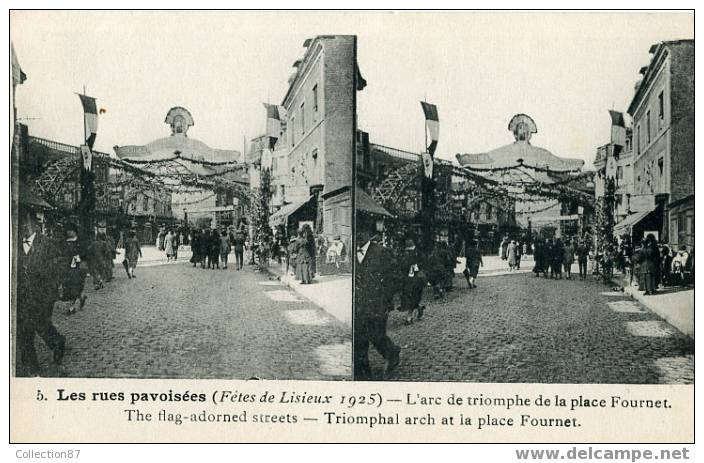 STEREOSCOPIQUE - FETES De 1925 -  N° 5  LES RUE PAVOISEES à LISIEUX  - STEREOVIEW - Cartoline Stereoscopiche