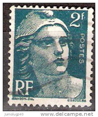 Timbre France Y&T N° 713 (01) Obl.  Marianne De Gandon.  2 F. Vert. Cote 0,15 € - 1945-54 Marianne Of Gandon