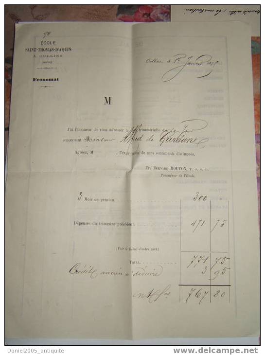 Ecole Saint Thomas D´Aquin -Economat Le 1er Janvier 1875    (1) - Historical Documents