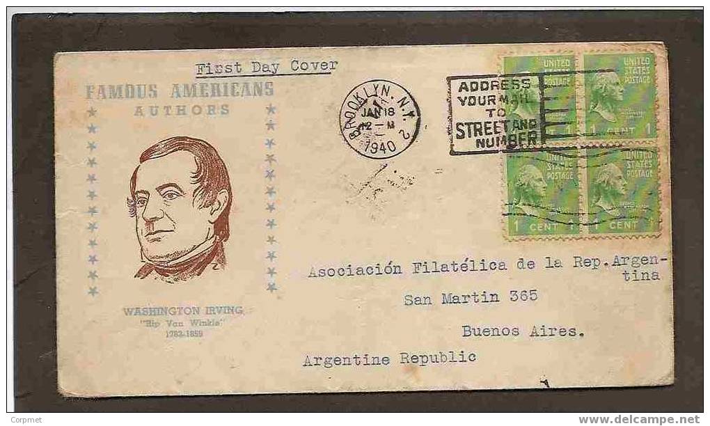 USA - 1940 COVER With Block Of 4 Washington 1c Addressed To BUENOS AIRES - Brieven En Documenten