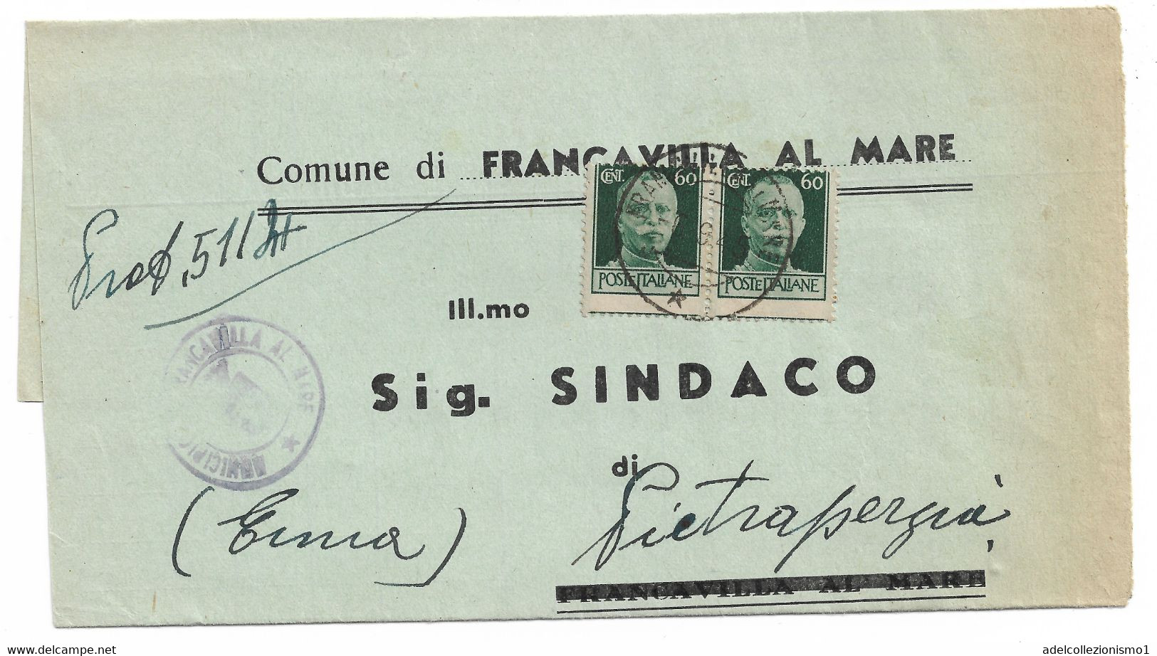 791)lettera Con 2x60c. Imperiale Senza Fasci Da Francavilla A Pietraperzia Il 14-9-1945 - Poststempel